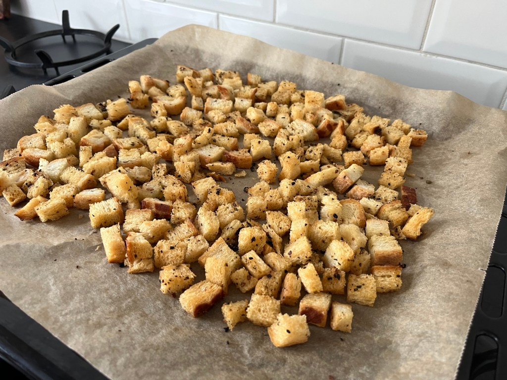 Croutons out of the oven